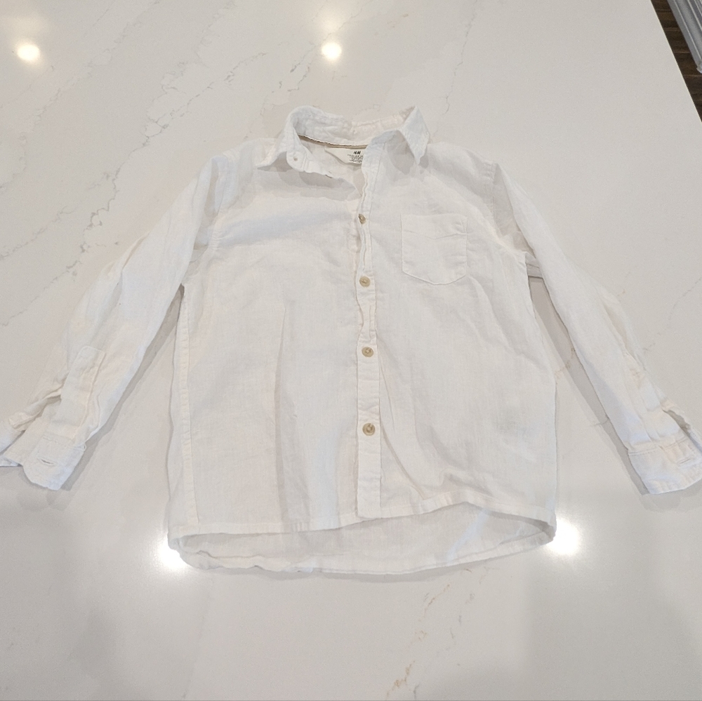 H&M Toddler White Linen Blend Button Down Shirt 5T